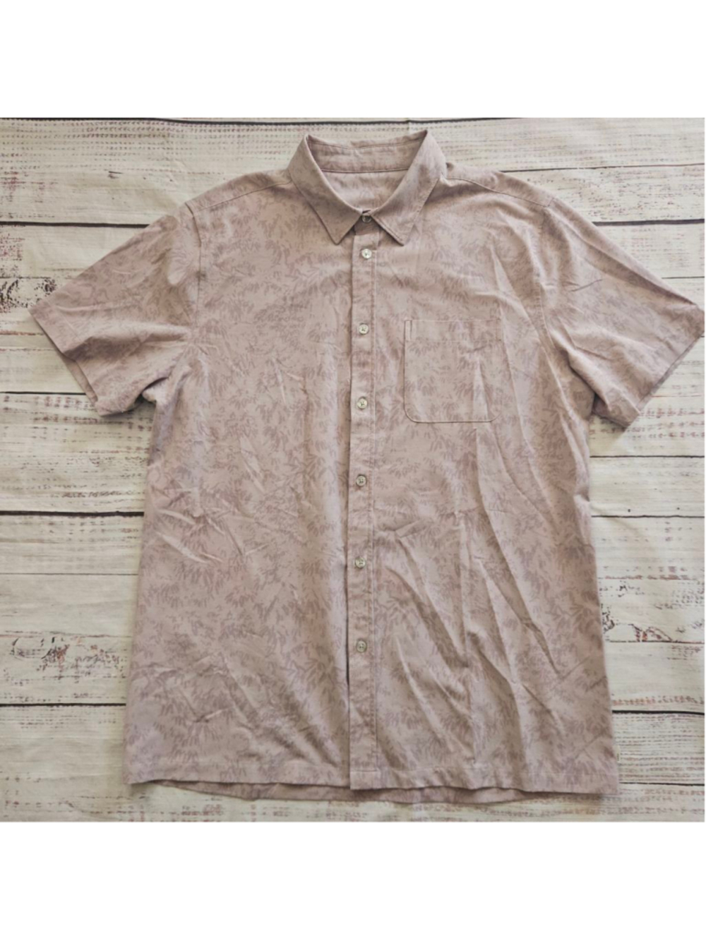 Vuori Short Sleeve Bridge Button Down Mauve Printed Casual Performance Men Large